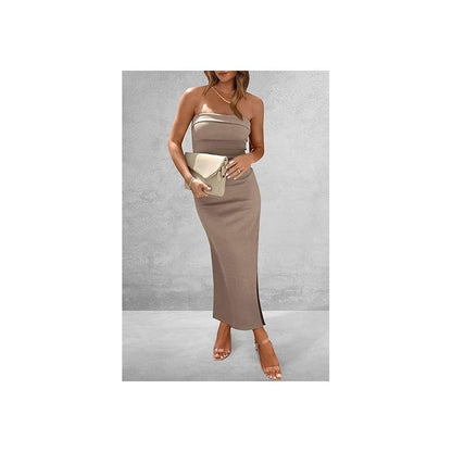 Solid Color Strapless Tube Side Slit Skinny Long Evening Dress