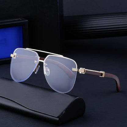 Men's Retro Wood Grain Frog Mirror Legs Sunglasses