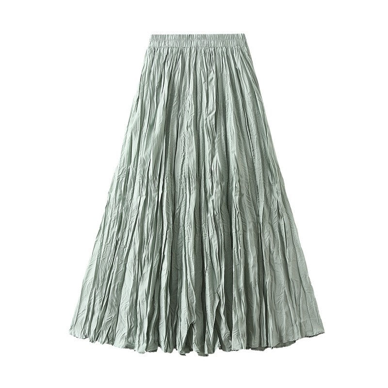 Sure! Here is an optimized title for your clothing product in English:

"Chic Solid Color Elastic Waist Pleated A-Line