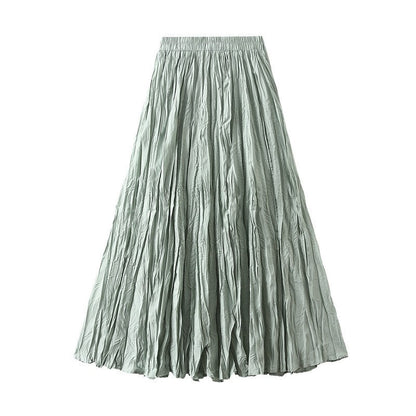 Sure! Here is an optimized title for your clothing product in English:

"Chic Solid Color Elastic Waist Pleated A-Line