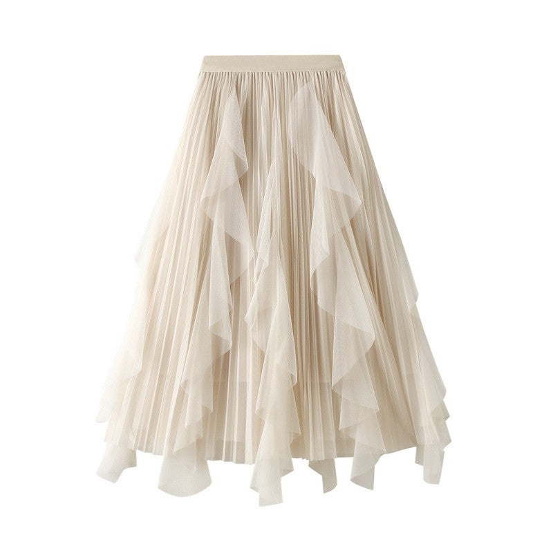 Ruffle Mesh Patchwork Hemline Skirt