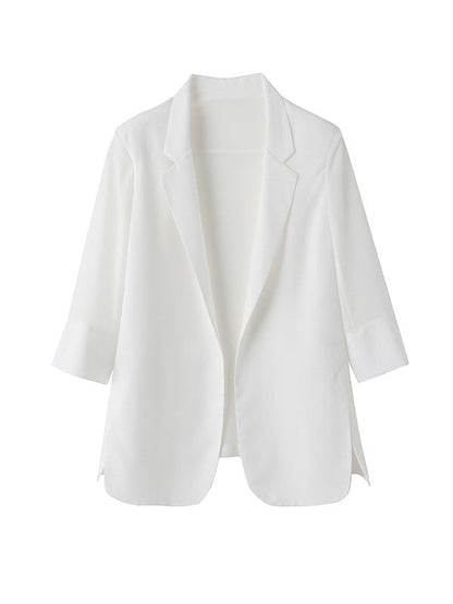 Long Sleeves Loose Solid Color Split-Side Sun Protection Notched Collar Blazer Outerwear