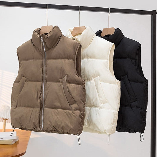 Solid Color Stand Collar Short Cotton Vest