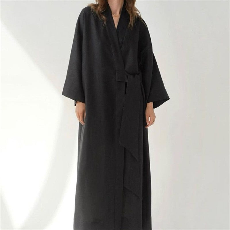 Flowy Cotton Linen Long Pajamas for Women in Solid Colors