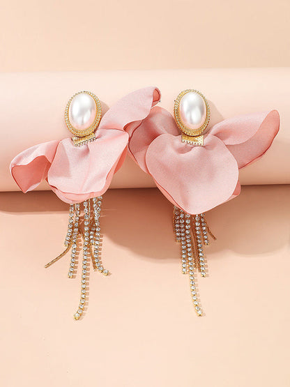 Flower Shape Rhinestone Tasseled Earrings Accessories
