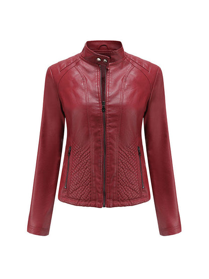 Long Sleeves Plus Size Buttoned Pockets Split-Joint Zipper Stand Collar Jackets Outerwear