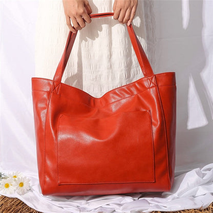 Leather Shoulder Bag with Front Pocket