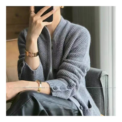 Fashion Solid Color Thickened Cardigan Knitted Coat