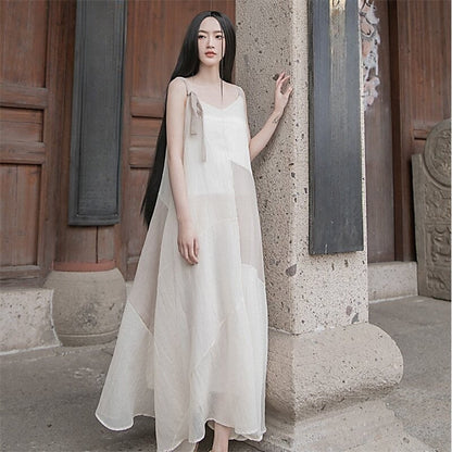 Vibrant V-Neck Maxi Dress with Asymmetrical Hem