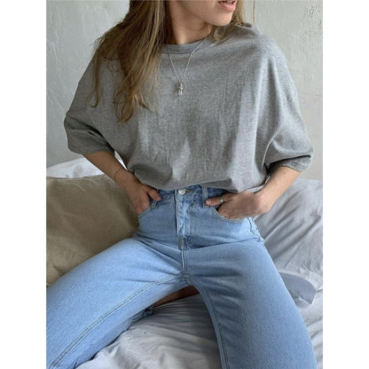 Casual Loose Crewneck Short Sleeve T-Shirts in Solid Colors