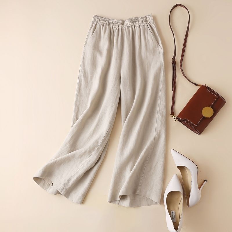Cotton & Linen Wide-Leg, High-Waisted Straight-Leg & Cropped Casual Pants