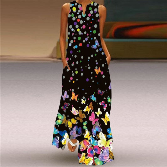 Sleeveless V-Neck Floral Print Casual Dress