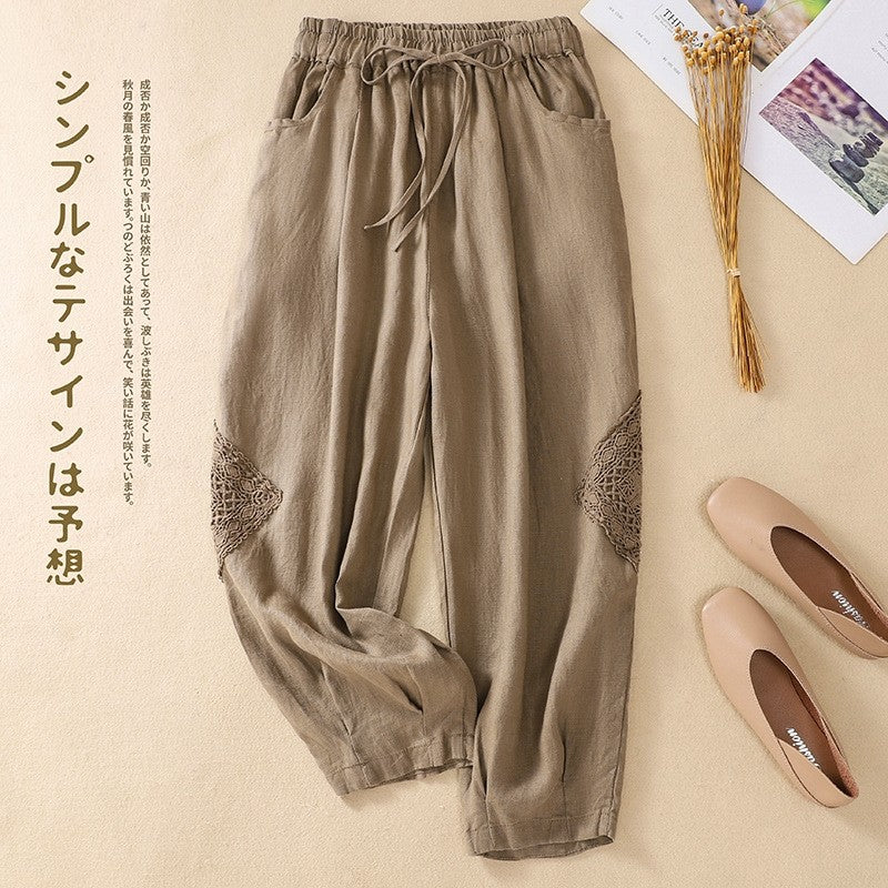 Crochet Harem Pants, Elastic Waist Retro Cut-Off Cropped Pants.
