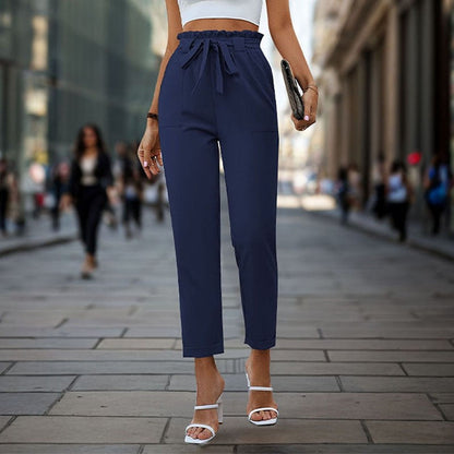 Elastic Waist Solid Color Long Pants