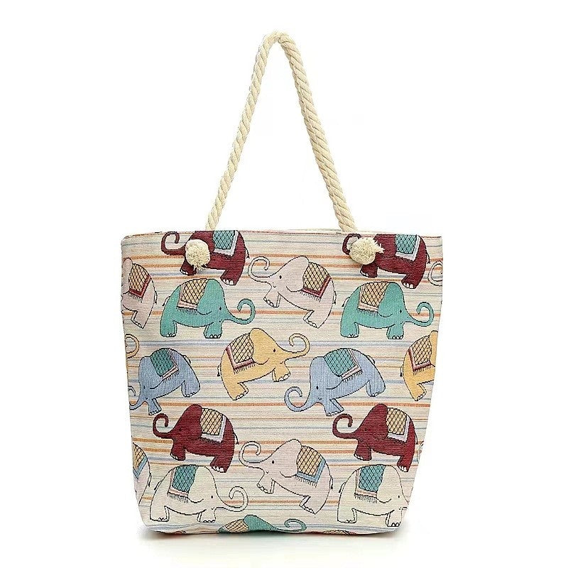 Embroidered Oversized Rope Shoulder Bag with Ample Storage
