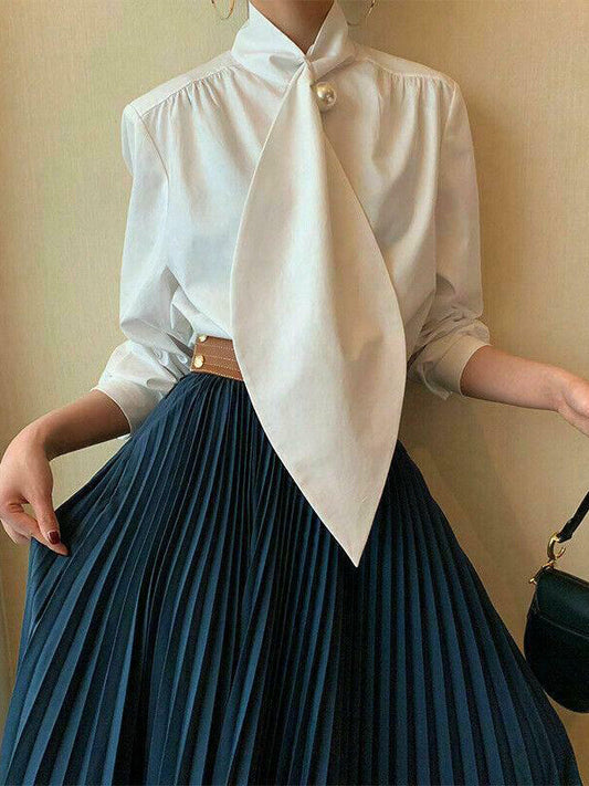 Oversized Pearl Embellished Designer White Top Blouse