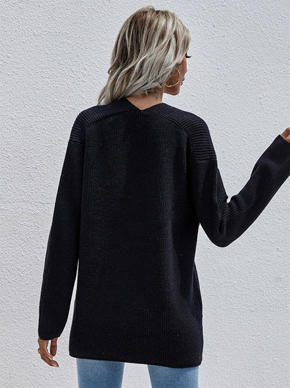Casual Loose Solid Color V-Neck Sweater Tops
