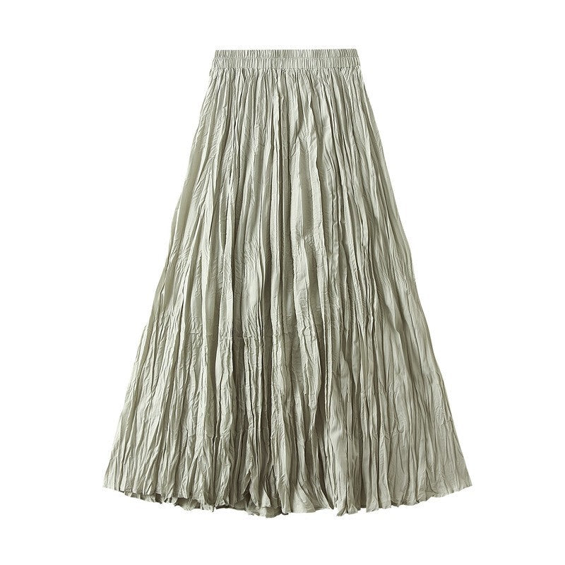 Solid Color High Waist Pleated A-Line Skirt with Flared Hem