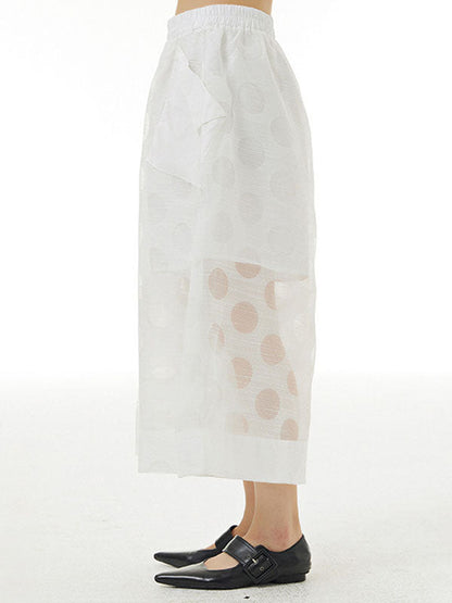 Cropped False Two Gauze Polka-Dot See-Through Casual Pants Bottoms