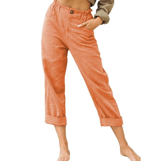 High-Waisted Loose Fit Casual Pants in Solid Color