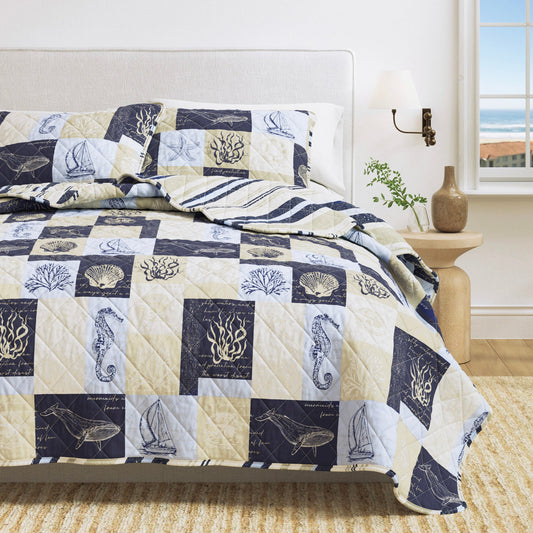 Caspian Collection Coastal Patchwork Quilt Set