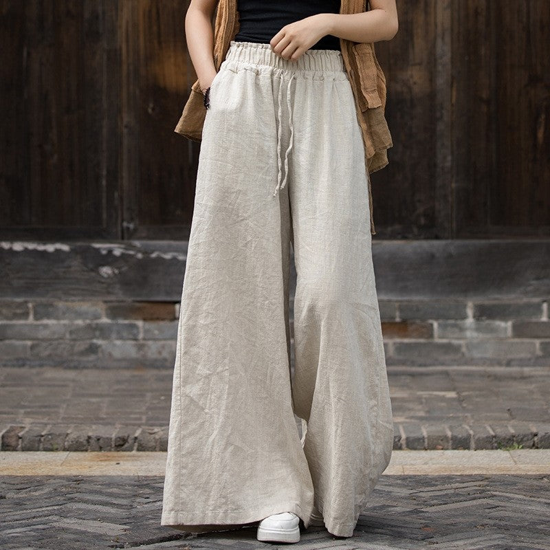 Solid Color Loose Elastic Waist Wide Leg Pants