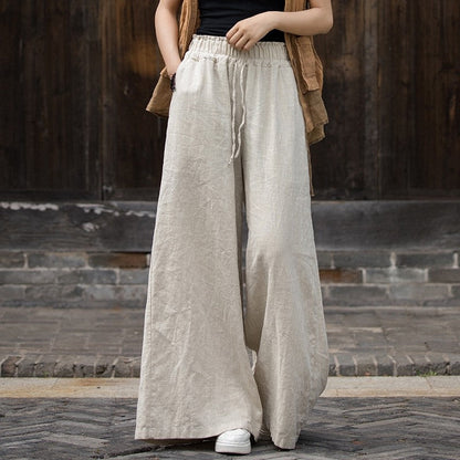 Solid Color Loose Elastic Waist Wide Leg Pants