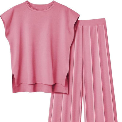 Knitted Sleeveless Vest with Matching Wide Leg Pants Set