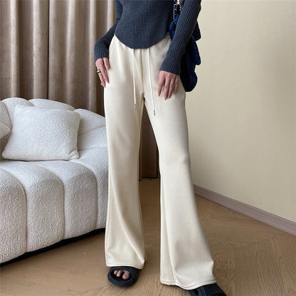 High-Waisted Flared Trousers with Floor-Length Hem