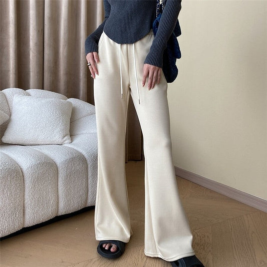 High-Waisted Flared Trousers with Floor-Length Hem