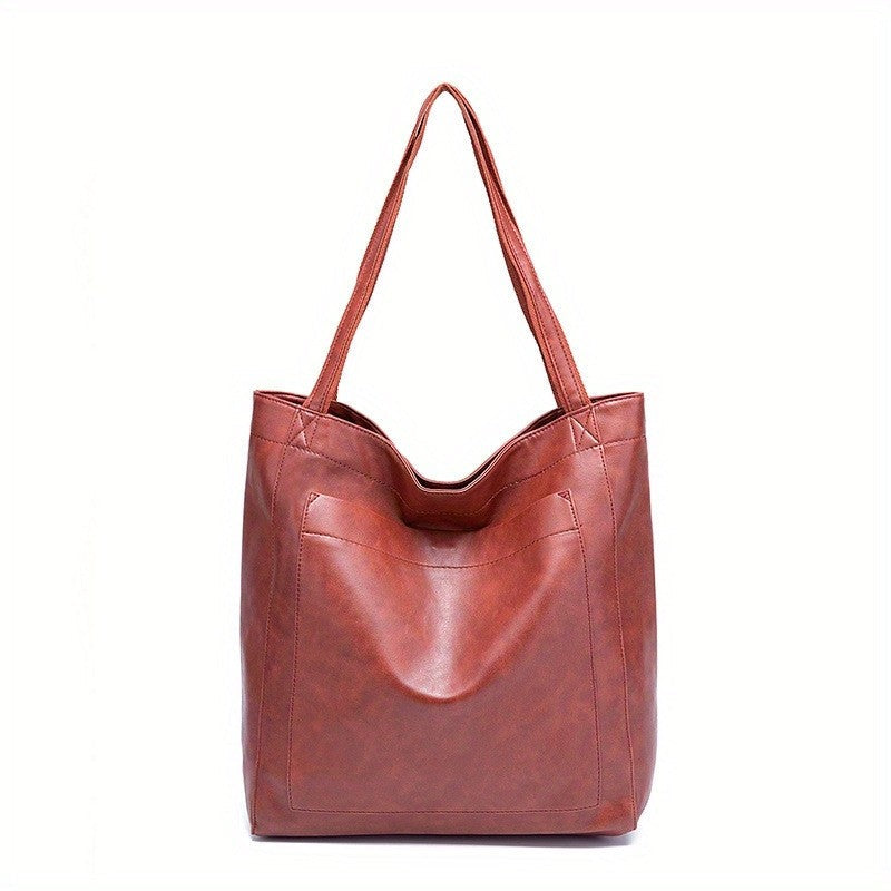 High-Capacity Soft Leather Tote Bag with Multiple Pockets