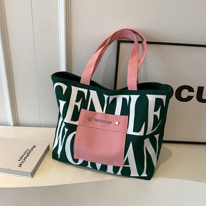 Letter Print Canvas Shoulder Bag with Large Capacity