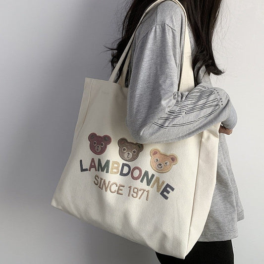 Large Capacity Canvas Shoulder Bag with Literary Style