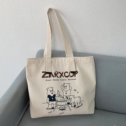 Minimalist Letter Print Canvas Shoulder Bag