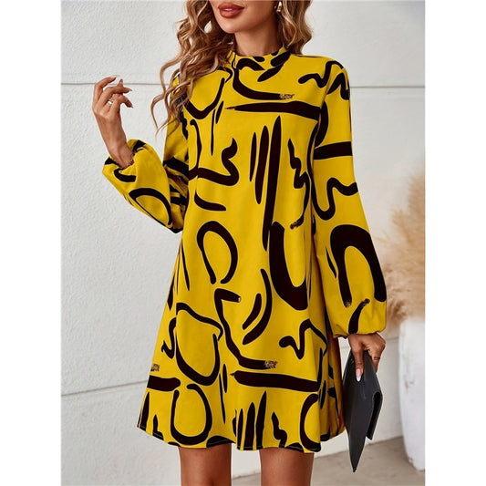 Printed Lantern Sleeve Maxi Dress for Women