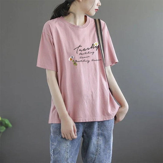 Relaxed Fit Women's T-Shirt Featuring Solid Color Print