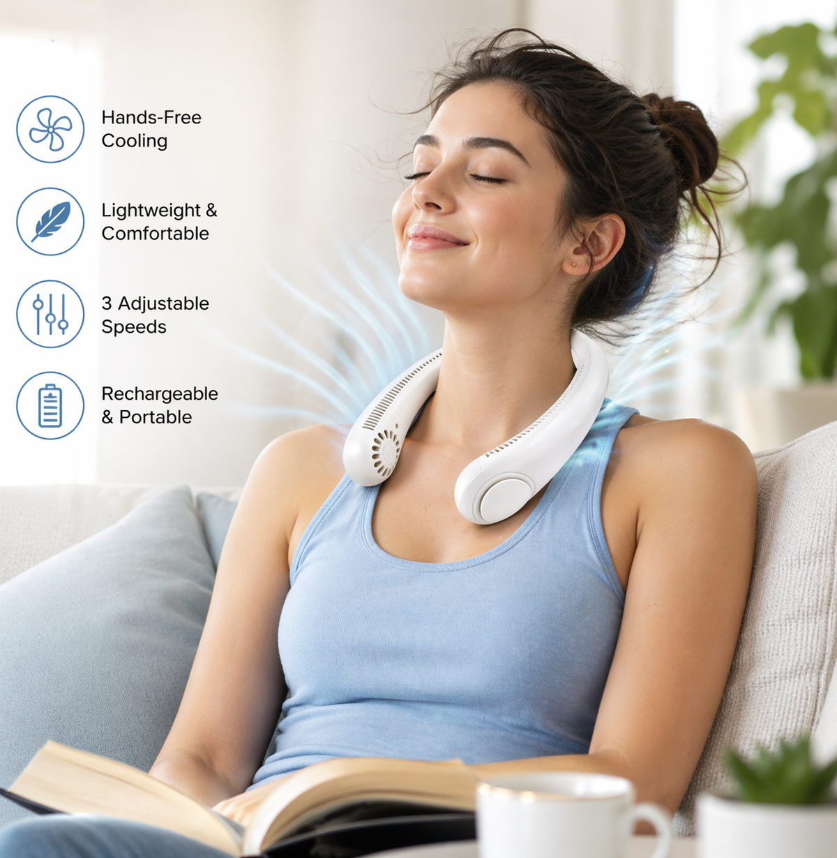 Portable Neck Fan Personal Air Cooler Mini USB Rechargeable Hands-Free Fan for Indoor Outdoor Use