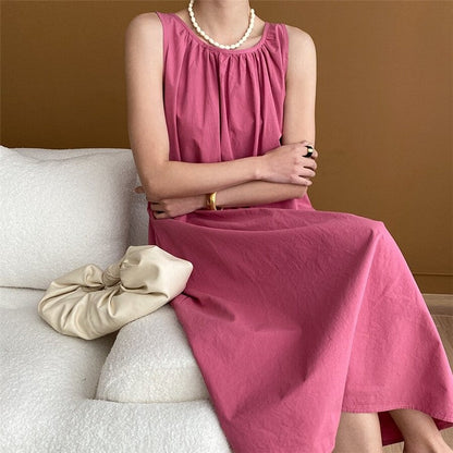 Halter Neck Solid Color A-Line Maxi Dress