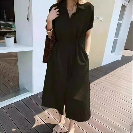 Loose Fit Solid Color Long Shirt Dress