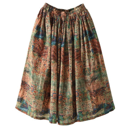 Flowy Floral Print Maxi Skirt with Elastic Waistband