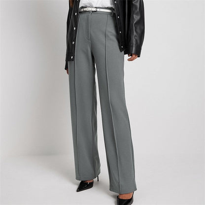 High-Waisted Solid Color Straight Leg Casual Pants