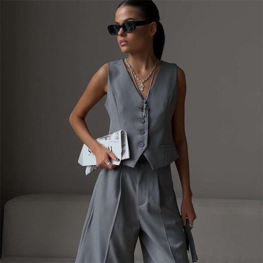 Straight-Cut Suit Vest and Shorts Set