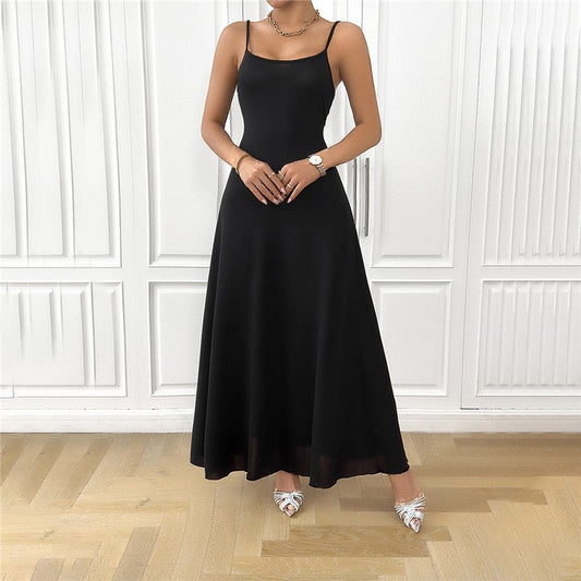 Solid Color Spaghetti Strap Sleeveless Backless Bandage Maxi Dress