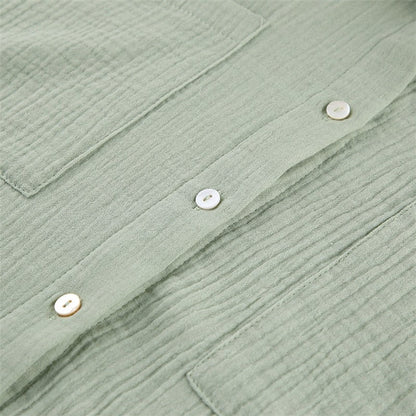 Solid Color Loose Long Sleeve Lapel Buttoned Waist Tied Blouse and Pants Two-Piece Loungewear Set