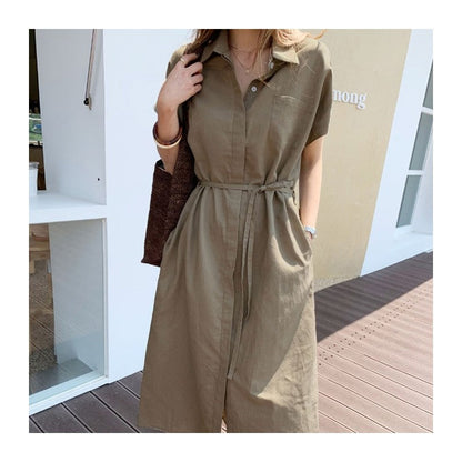 Loose Fit Solid Color Long Shirt Dress