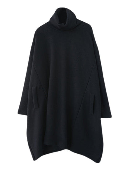 Casual Loose Solid Color Heaps Collar Long Sleeves Sweater Top
