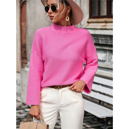 Solid Color Long Sleeve Crewneck Casual Loose Pullover Knitted Sweater