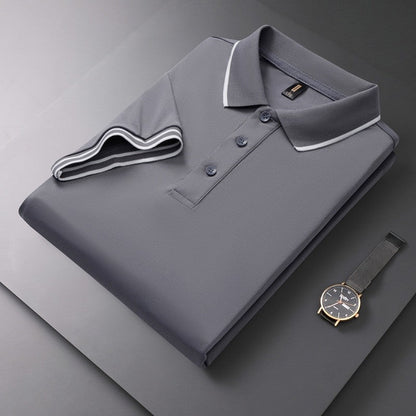 Solid Color Collared Printed Polo Shirt