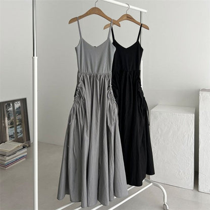 Solid Color U-Neck Backless Pleated Waistband Sling Dress

Suggested Optimized Title: "Chic