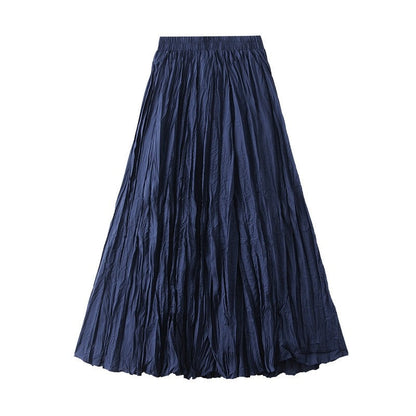 Sure! Here is an optimized title for your clothing product in English:

"Chic Solid Color Elastic Waist Pleated A-Line